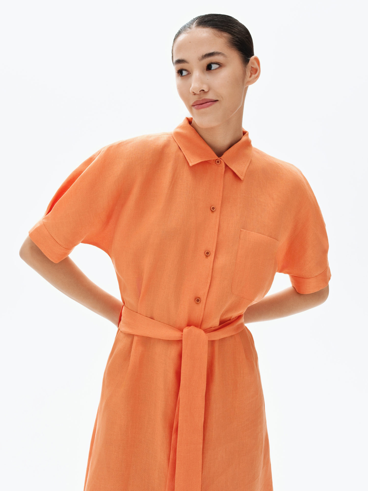 

Платье-рубашка Glory из 100% льна, Оранжевый