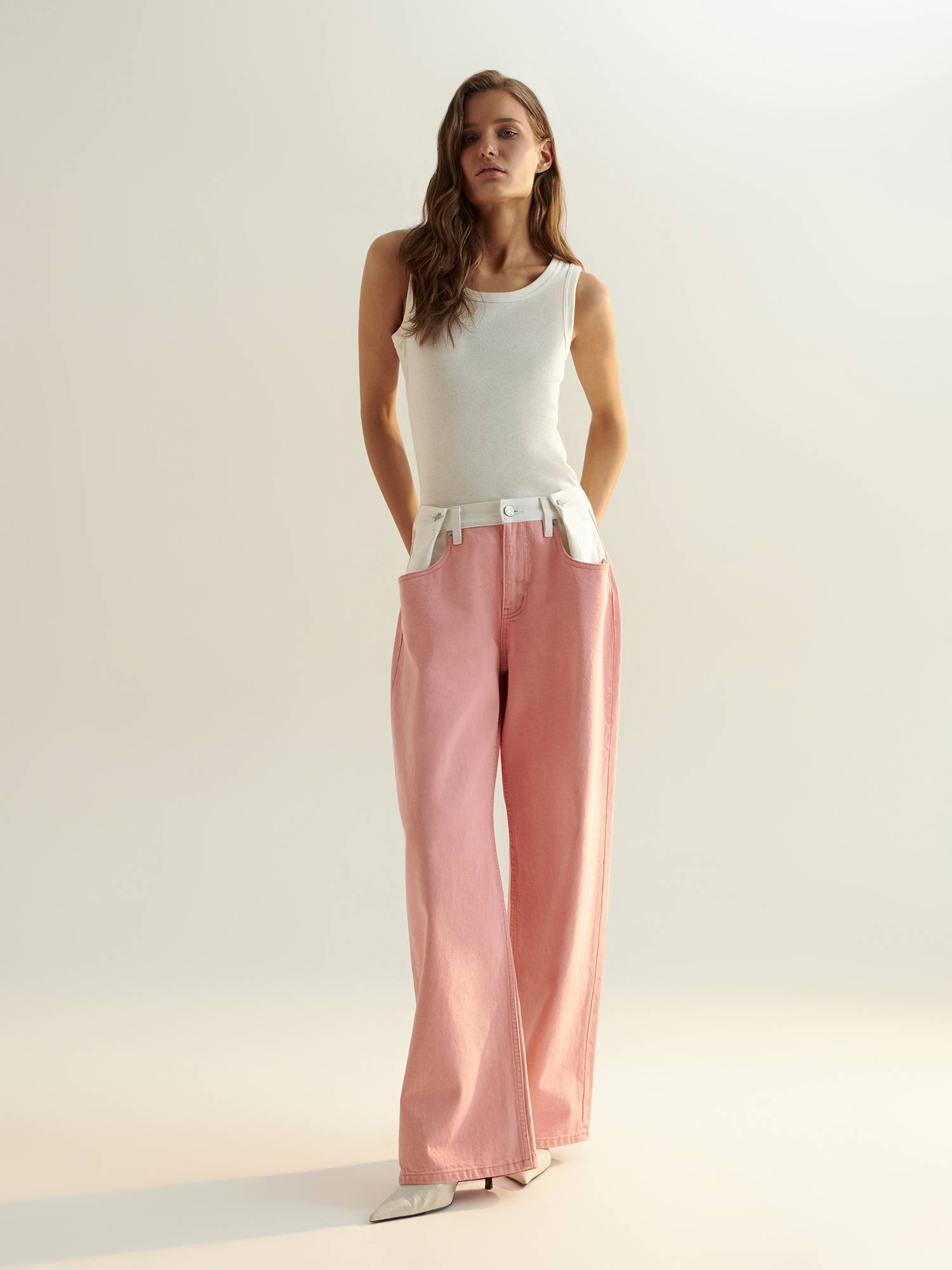 Широкие джинсы Colorblock от Present & Simple, цвет розовый