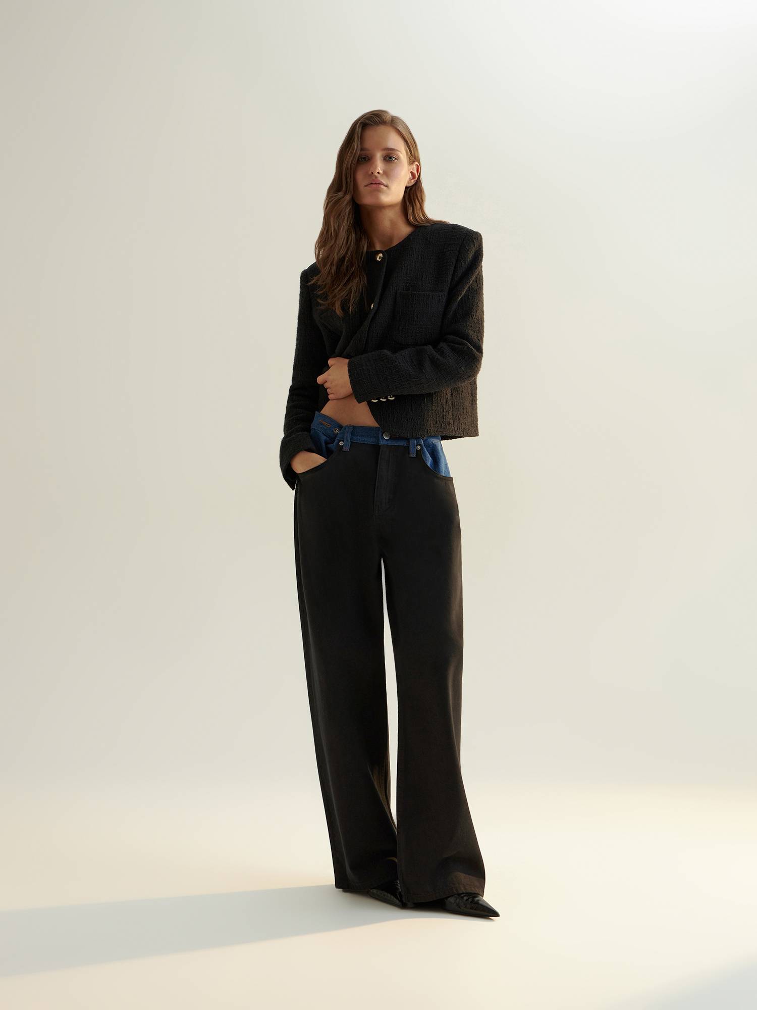 Широкие джинсы Colorblock от Present & Simple, цвет черный